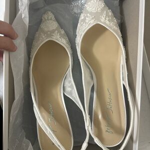 Betsey Johnson “Nikki” Bridal White Beaded Heels